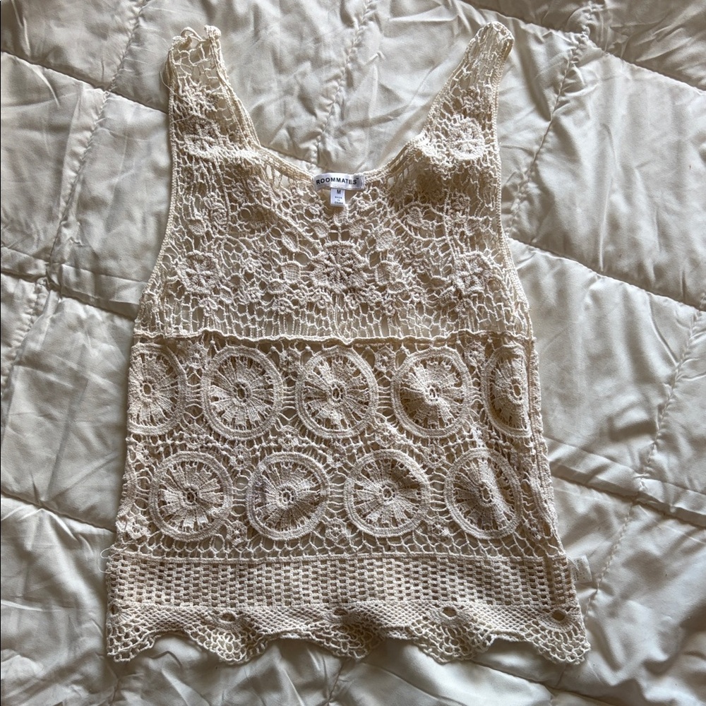 Roommates Cream Crochet Lace Tank Top